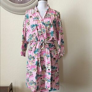 80s striped novelty print Vintage SUSAN DUNN women’s Pink Patterned Robe . one
